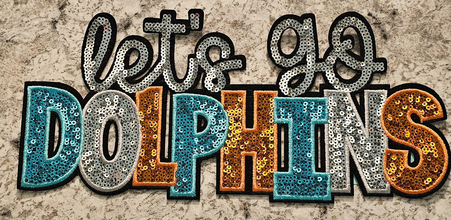 Let's go Dolphins, sequin patch