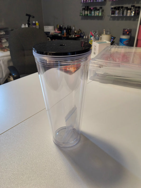24oz Acrylic snowglobe with black lid