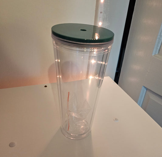 20oz acrylic snowglobe, green lid and straw