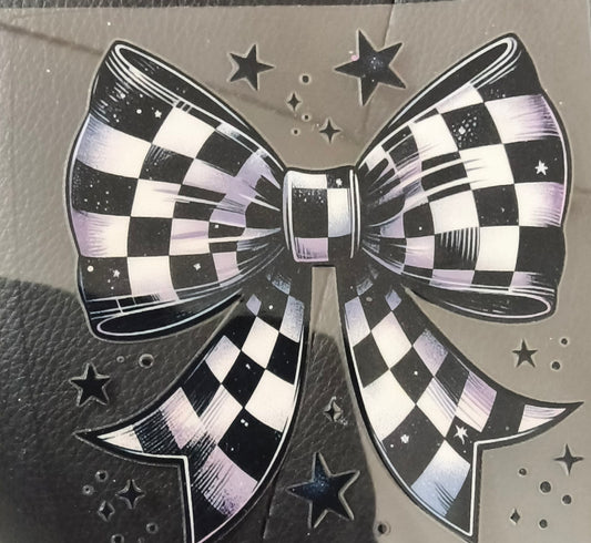 Black and white checkered bow, decal